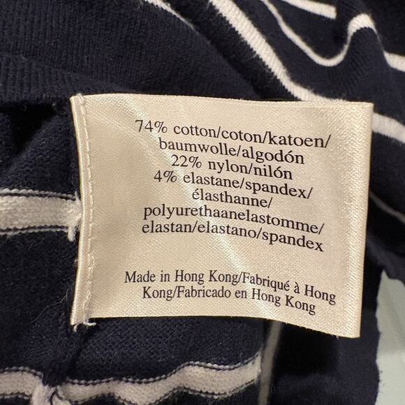 Laura Ashley Sweater Women Small Navy Striped Button Shoulder Mock Neck Nautical - Picture 9 of 11